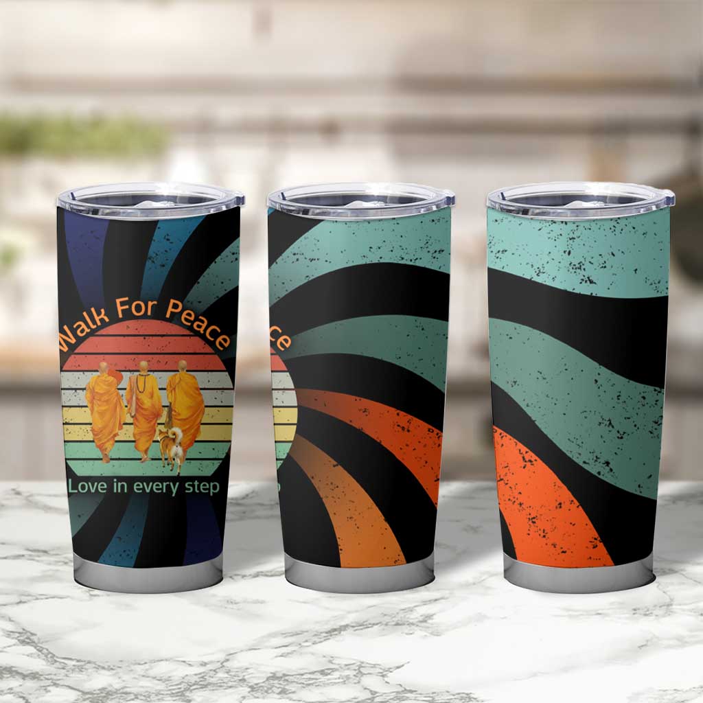 Buddhist Monks Walk For Peace Tumbler Cup with Retro Sunset Swirl Pattern