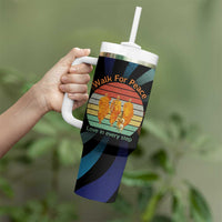 Buddhist Monks Walk For Peace Tumbler With Handle with Retro Sunset Swirl Pattern