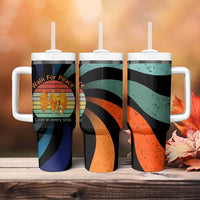Buddhist Monks Walk For Peace Tumbler With Handle with Retro Sunset Swirl Pattern