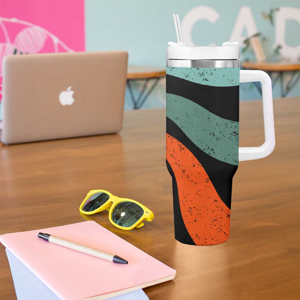 Buddhist Monks Walk For Peace Tumbler With Handle with Retro Sunset Swirl Pattern