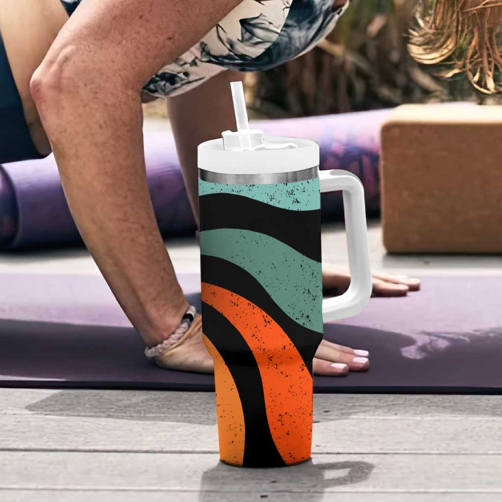 Buddhist Monks Walk For Peace Tumbler With Handle with Retro Sunset Swirl Pattern