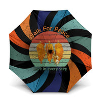 Buddhist Monks Walk For Peace Umbrella with Retro Sunset Swirl Pattern