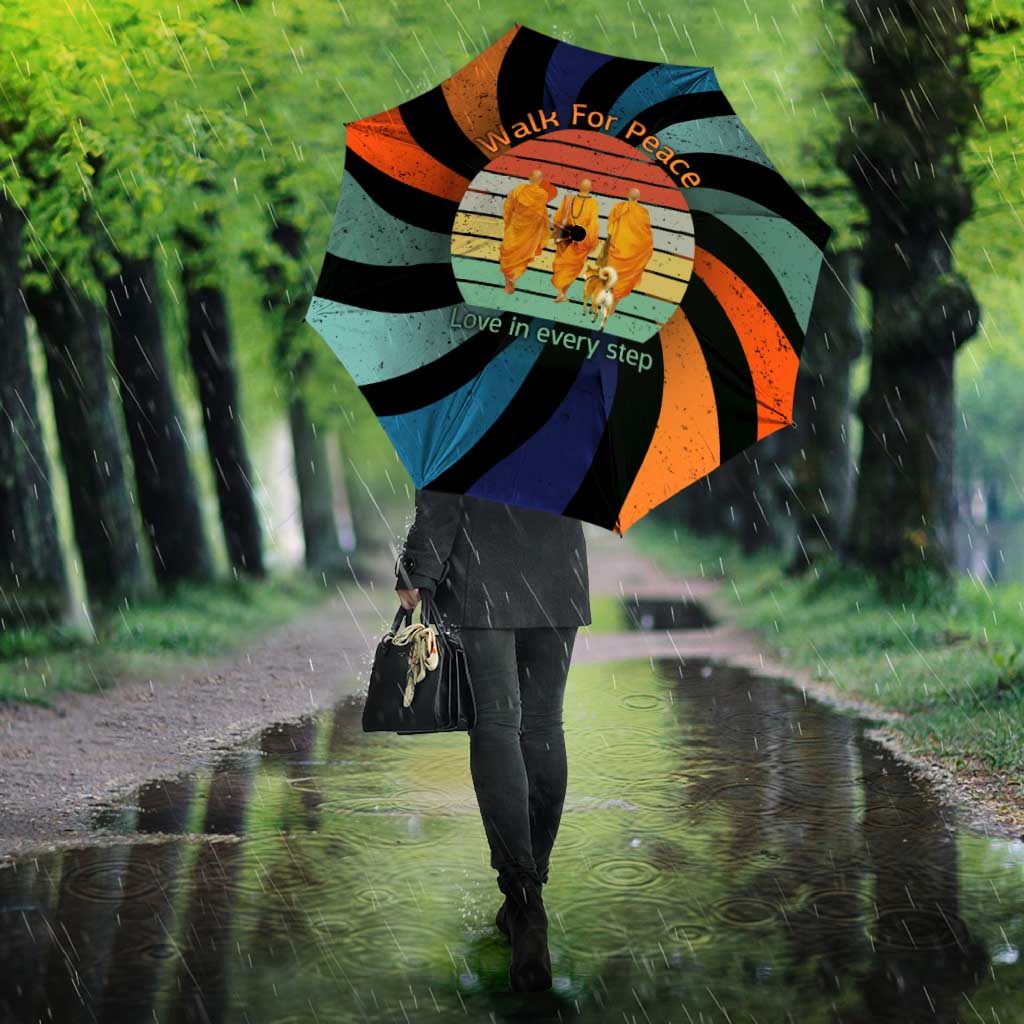 Buddhist Monks Walk For Peace Umbrella with Retro Sunset Swirl Pattern