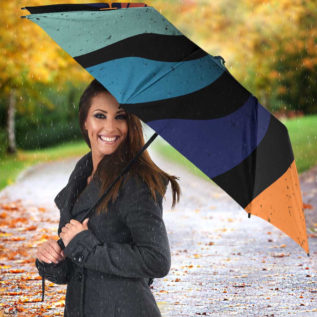 Buddhist Monks Walk For Peace Umbrella with Retro Sunset Swirl Pattern
