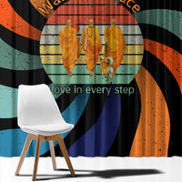 Buddhist Monks Walk For Peace Window Curtain with Retro Sunset Swirl Pattern