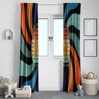 Buddhist Monks Walk For Peace Window Curtain with Retro Sunset Swirl Pattern