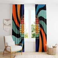 Buddhist Monks Walk For Peace Window Curtain with Retro Sunset Swirl Pattern