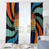 Buddhist Monks Walk For Peace Window Curtain with Retro Sunset Swirl Pattern