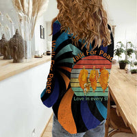 Buddhist Monks Walk For Peace Women Casual Shirt with Retro Sunset Swirl Pattern