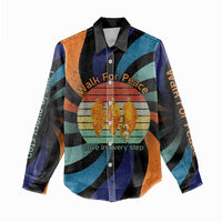 Buddhist Monks Walk For Peace Women Casual Shirt with Retro Sunset Swirl Pattern
