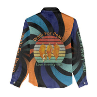Buddhist Monks Walk For Peace Women Casual Shirt with Retro Sunset Swirl Pattern