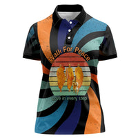Buddhist Monks Walk For Peace Women Polo Shirt with Retro Sunset Swirl Pattern