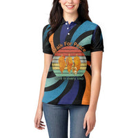 Buddhist Monks Walk For Peace Women Polo Shirt with Retro Sunset Swirl Pattern