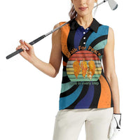 Buddhist Monks Walk For Peace Women Sleeveless Polo Shirt with Retro Sunset Swirl Pattern