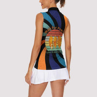 Buddhist Monks Walk For Peace Women Sleeveless Polo Shirt with Retro Sunset Swirl Pattern