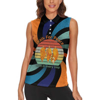 Buddhist Monks Walk For Peace Women Sleeveless Polo Shirt with Retro Sunset Swirl Pattern