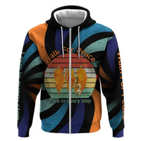 Buddhist Monks Walk For Peace Zip Hoodie with Retro Sunset Swirl Pattern