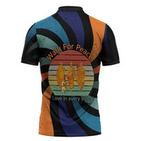 Buddhist Monks Walk For Peace Zipper Polo Shirt with Retro Sunset Swirl Pattern