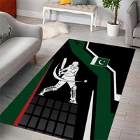 Pakistan Cricket Area Rug Sporty Style with Flag Colors & Player Illustration