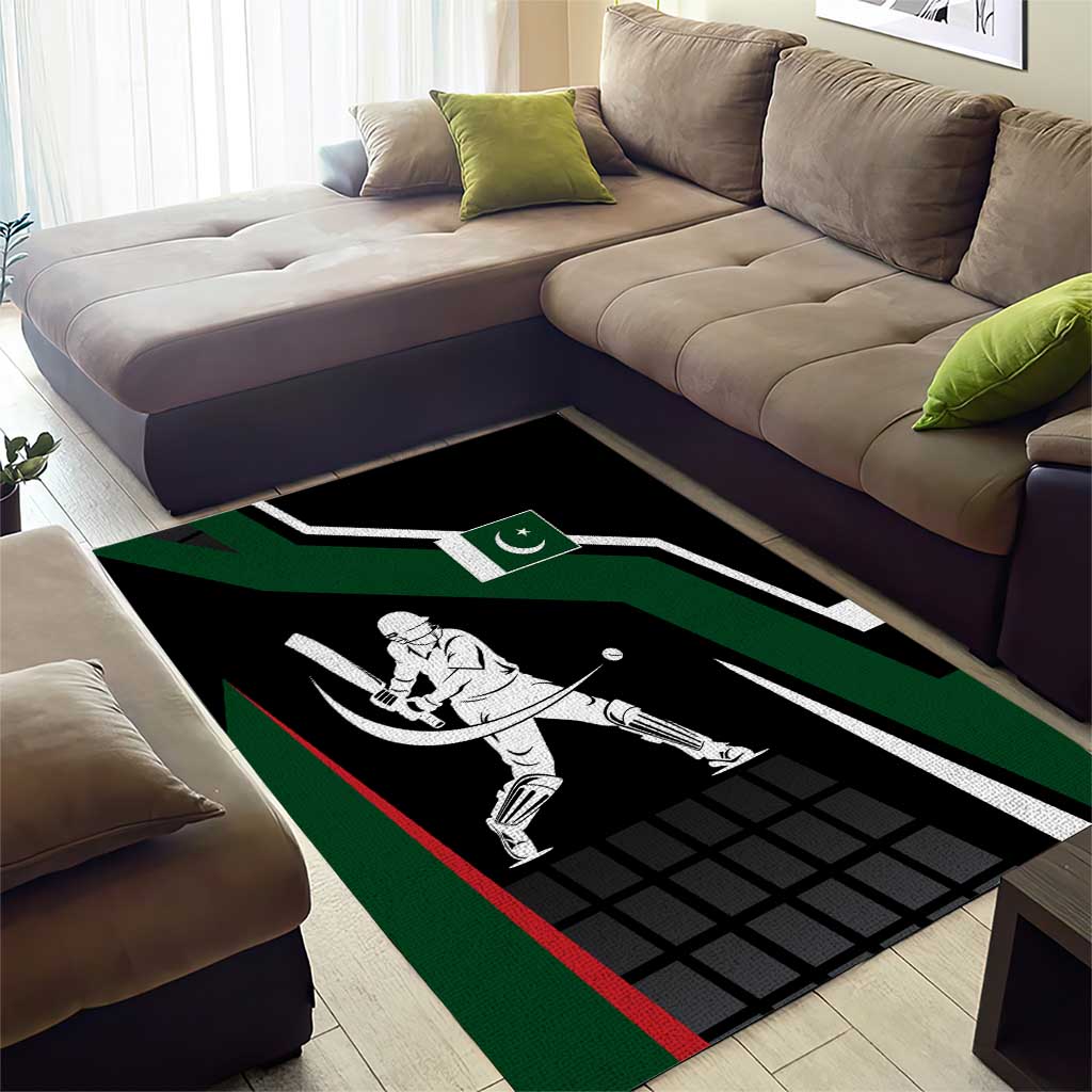 Pakistan Cricket Area Rug Sporty Style with Flag Colors & Player Illustration