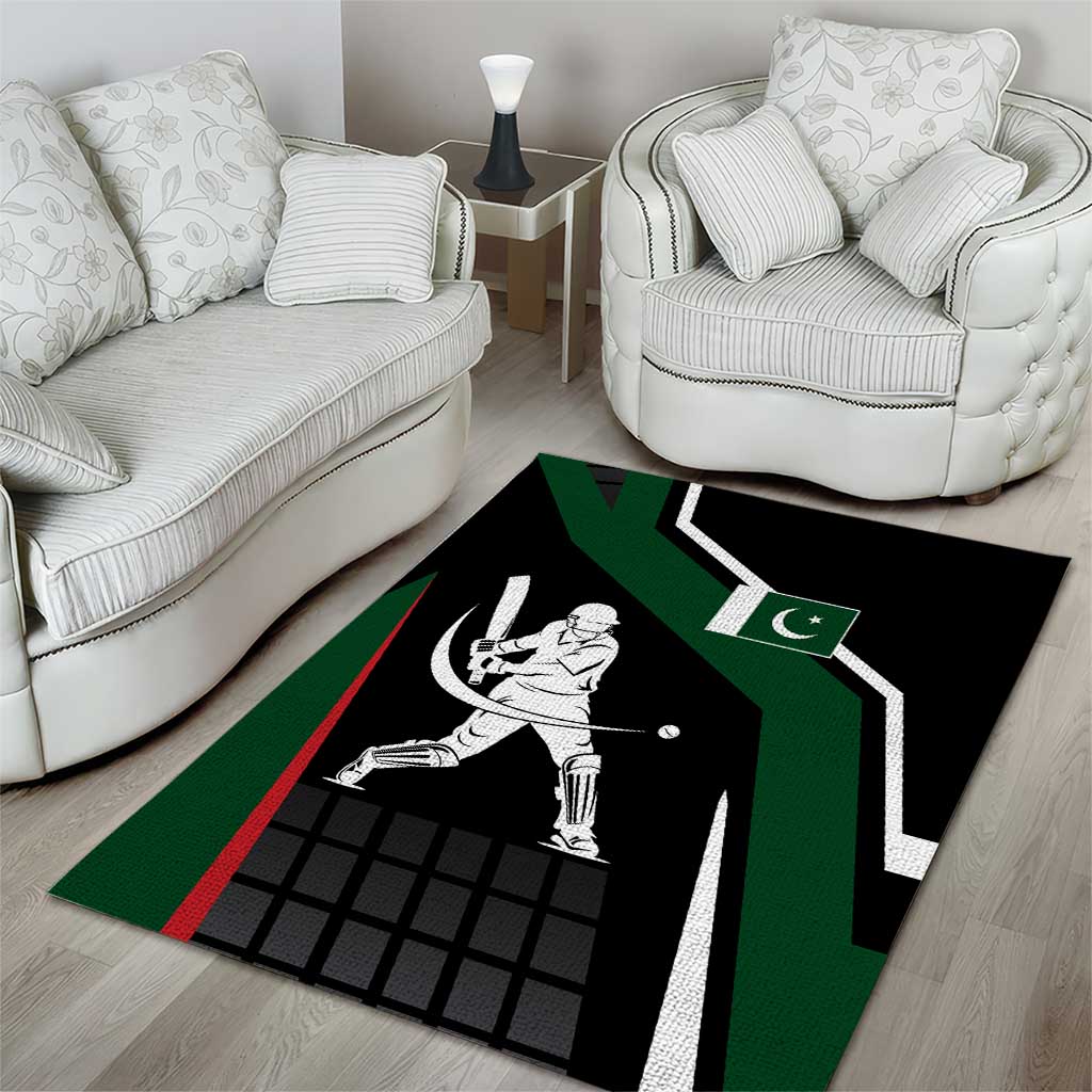 Pakistan Cricket Area Rug Sporty Style with Flag Colors & Player Illustration