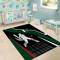 Pakistan Cricket Area Rug Sporty Style with Flag Colors & Player Illustration