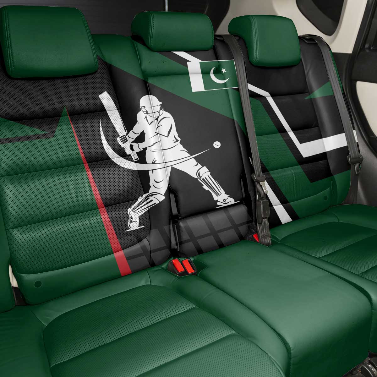 Pakistan Cricket Back Car Seat Cover Sporty Style with Flag Colors & Player Illustration