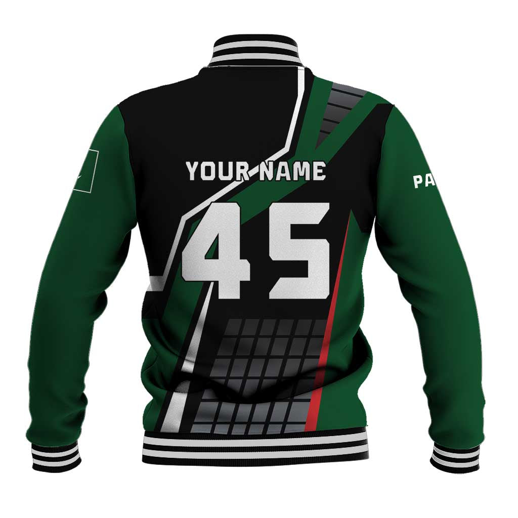 Pakistan Cricket Baseball Jacket Sporty Style with Flag Colors & Player Illustration