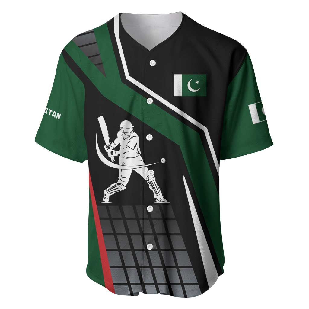 Pakistan Cricket Baseball Jersey Sporty Style with Flag Colors & Player Illustration