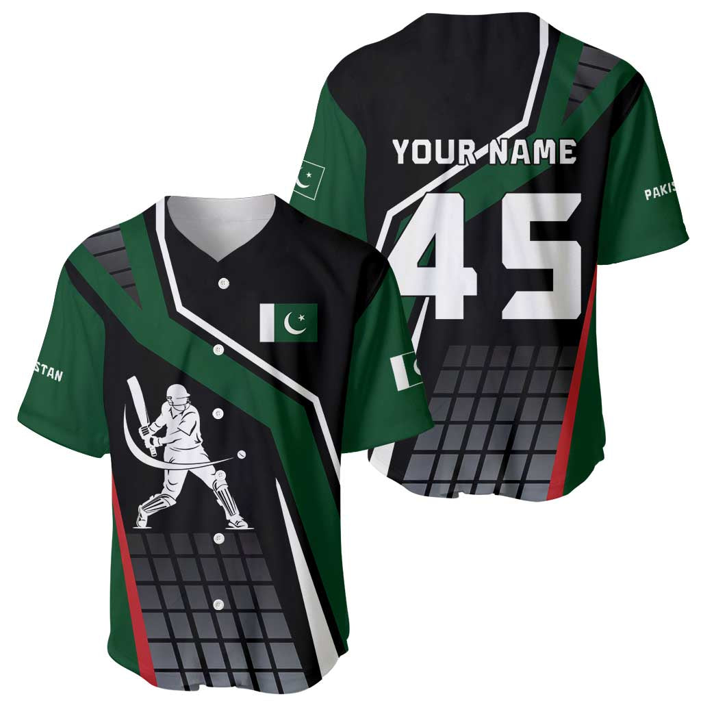 Pakistan Cricket Baseball Jersey Sporty Style with Flag Colors & Player Illustration