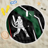Pakistan Cricket Beach Blanket Sporty Style with Flag Colors & Player Illustration