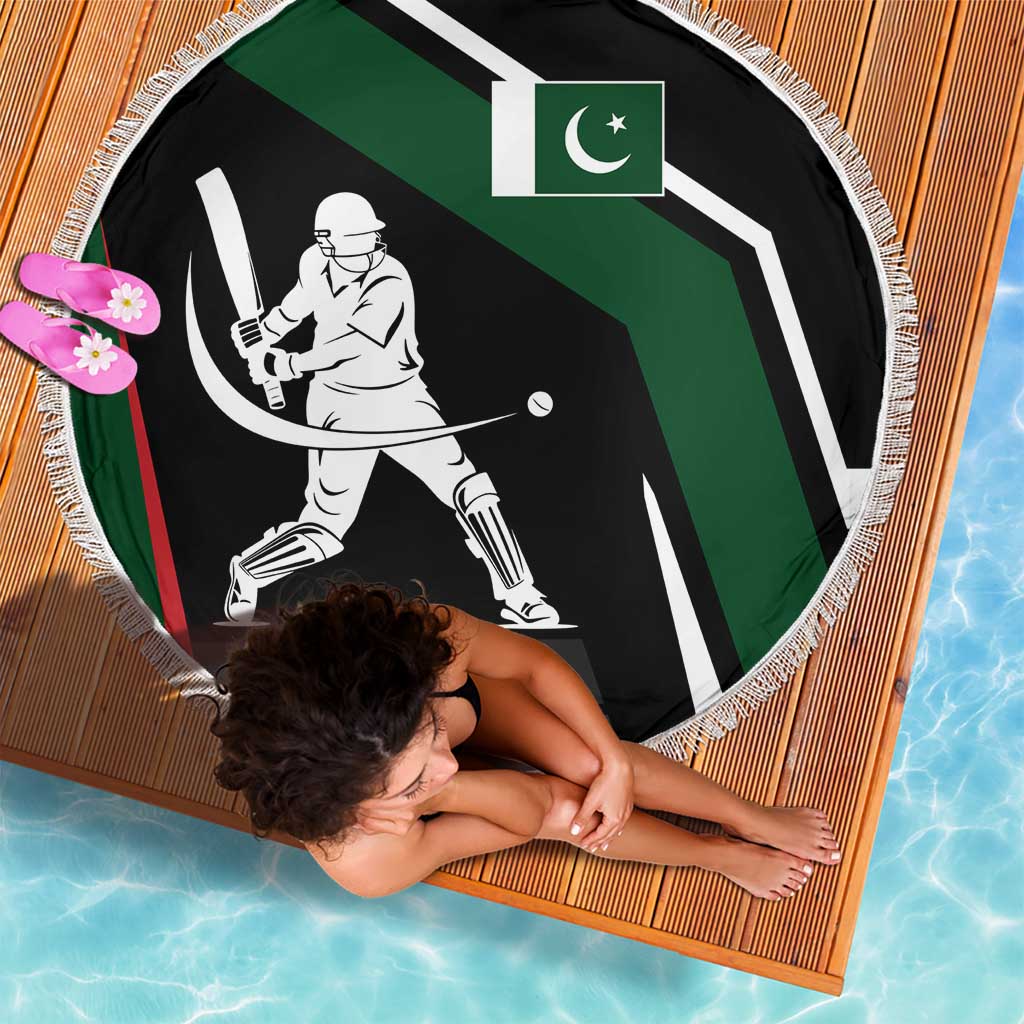 Pakistan Cricket Beach Blanket Sporty Style with Flag Colors & Player Illustration