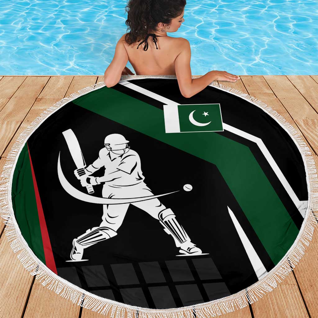 Pakistan Cricket Beach Blanket Sporty Style with Flag Colors & Player Illustration