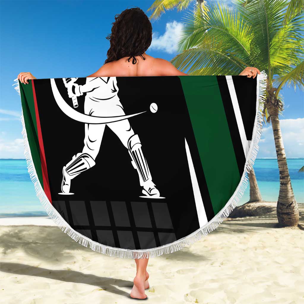Pakistan Cricket Beach Blanket Sporty Style with Flag Colors & Player Illustration