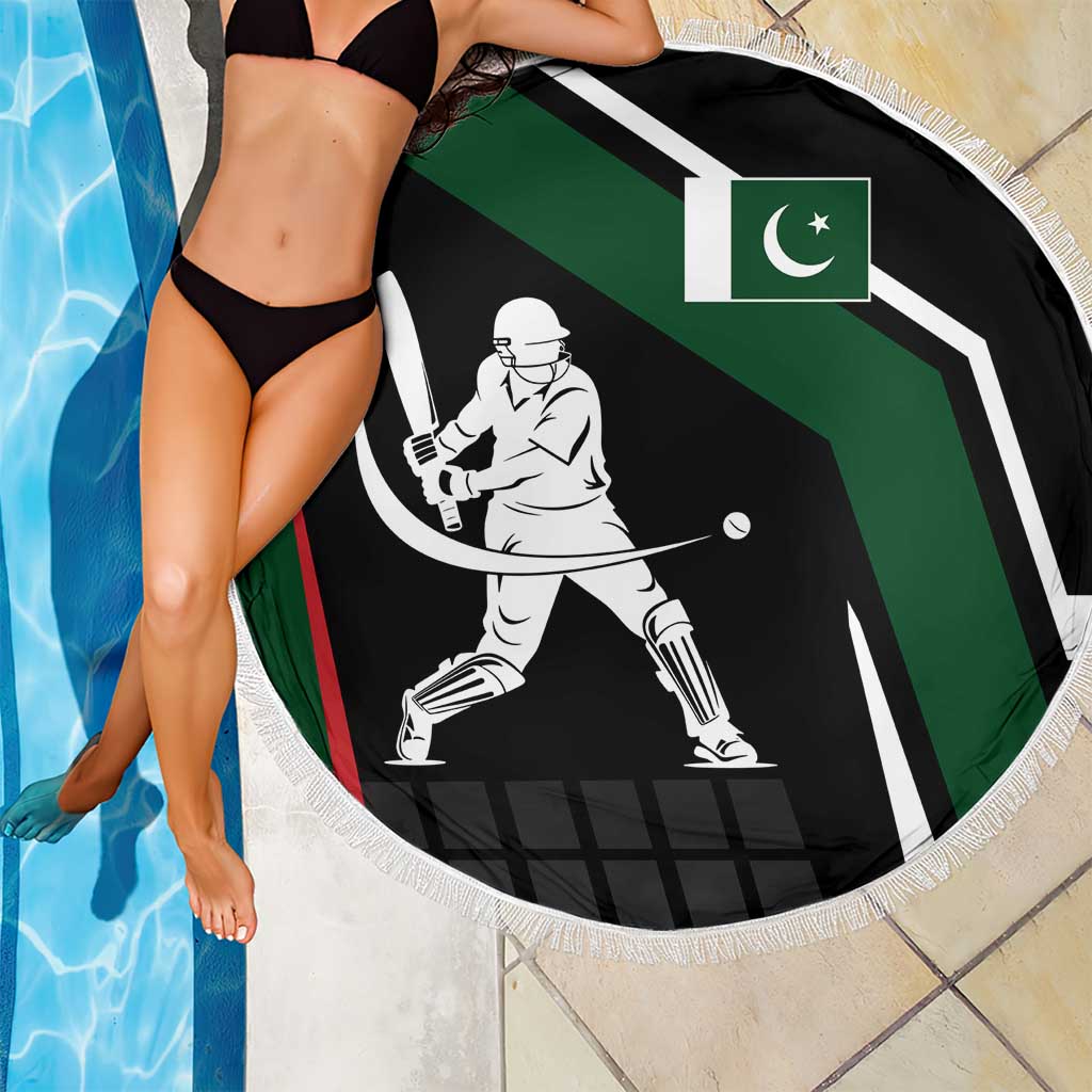 Pakistan Cricket Beach Blanket Sporty Style with Flag Colors & Player Illustration