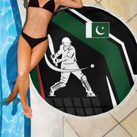 Pakistan Cricket Beach Blanket Sporty Style with Flag Colors & Player Illustration