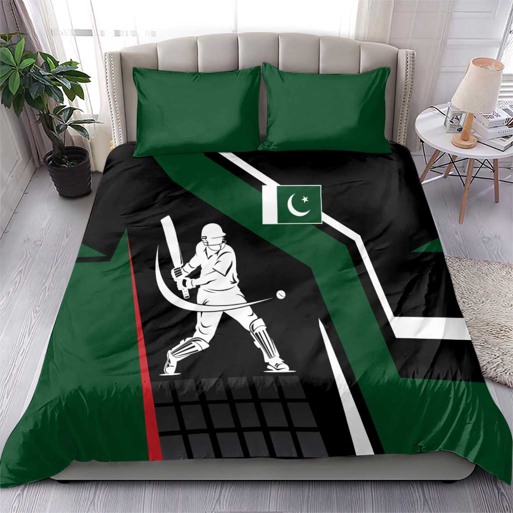 Pakistan Cricket Bedding Set Sporty Style with Flag Colors & Player Illustration