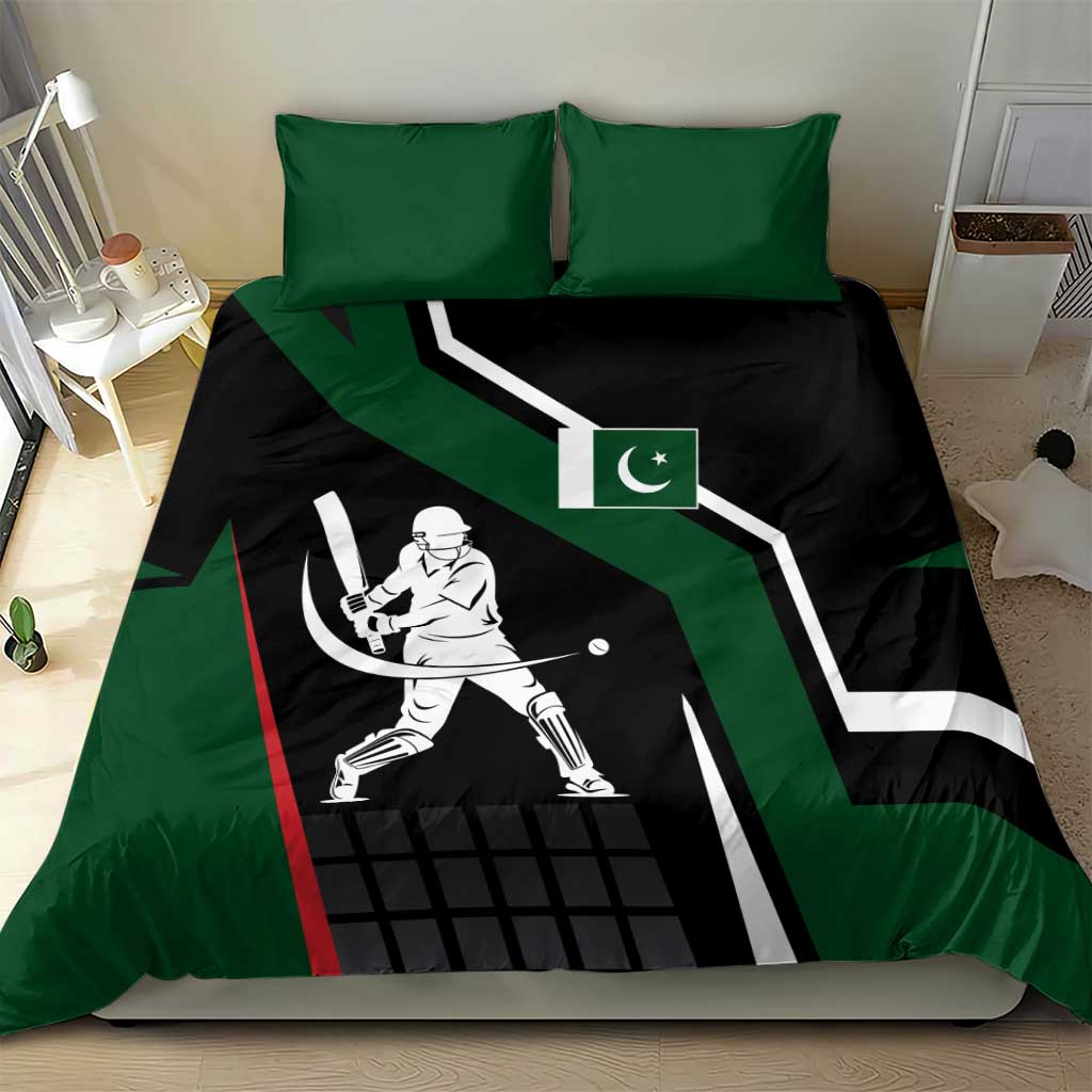 Pakistan Cricket Bedding Set Sporty Style with Flag Colors & Player Illustration