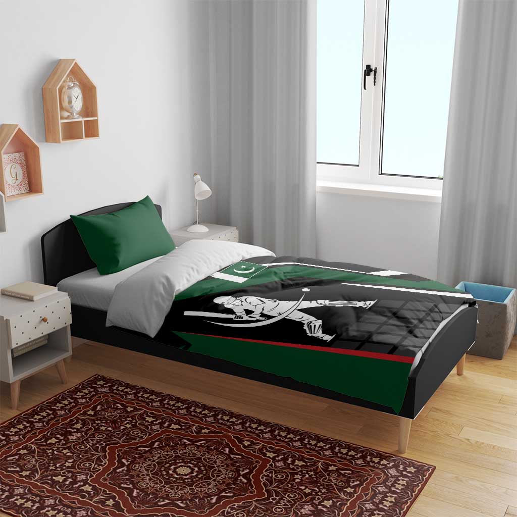 Pakistan Cricket Bedding Set Sporty Style with Flag Colors & Player Illustration