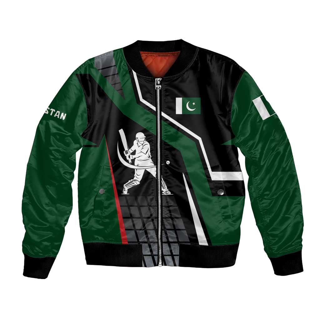 Pakistan Cricket Bomber Jacket Sporty Style with Flag Colors & Player Illustration