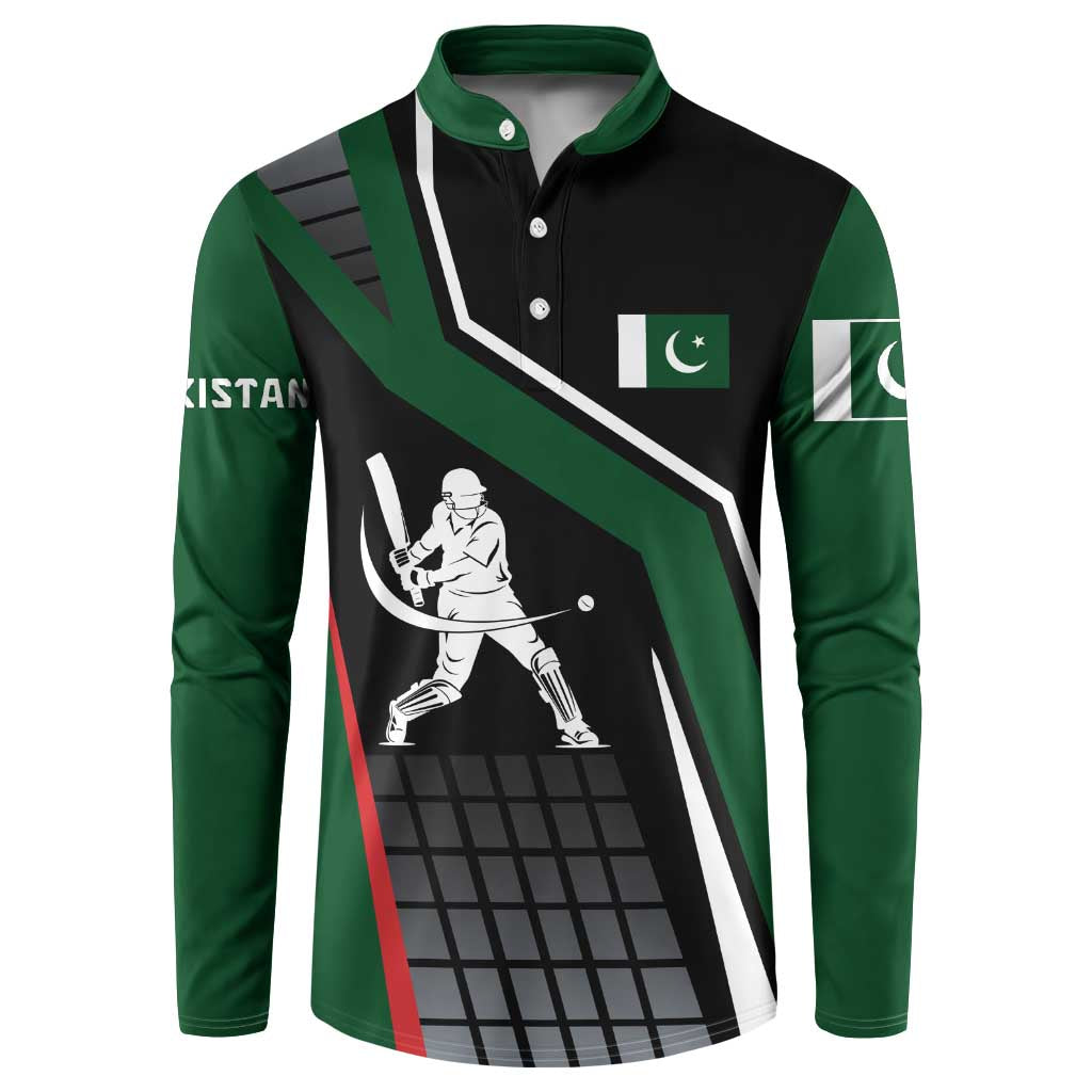 Pakistan Cricket Button Sweatshirt Sporty Style with Flag Colors & Player Illustration