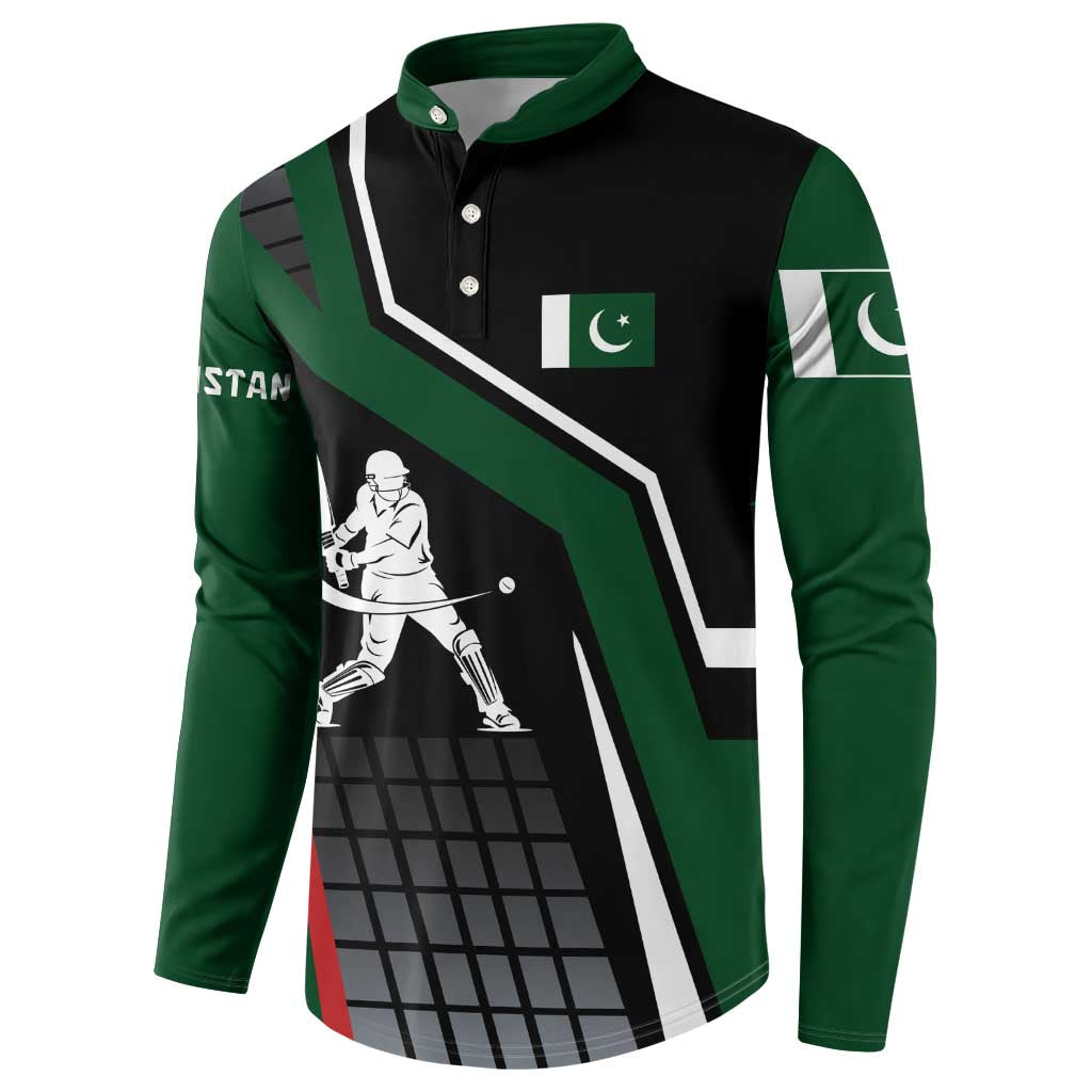 Pakistan Cricket Button Sweatshirt Sporty Style with Flag Colors & Player Illustration