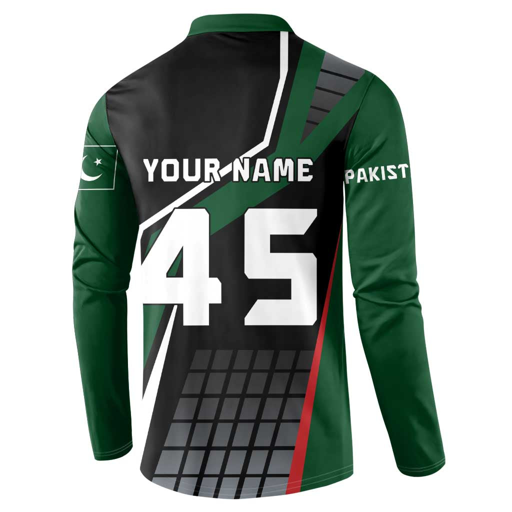 Pakistan Cricket Button Sweatshirt Sporty Style with Flag Colors & Player Illustration