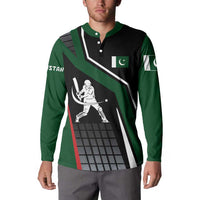 Pakistan Cricket Button Sweatshirt Sporty Style with Flag Colors & Player Illustration