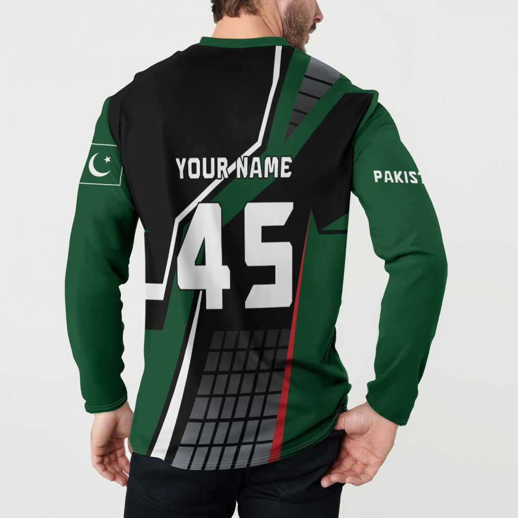 Pakistan Cricket Button Sweatshirt Sporty Style with Flag Colors & Player Illustration