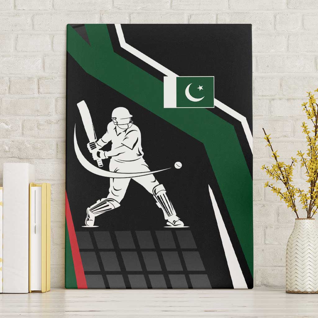 Pakistan Cricket Canvas Wall Art Sporty Style with Flag Colors & Player Illustration