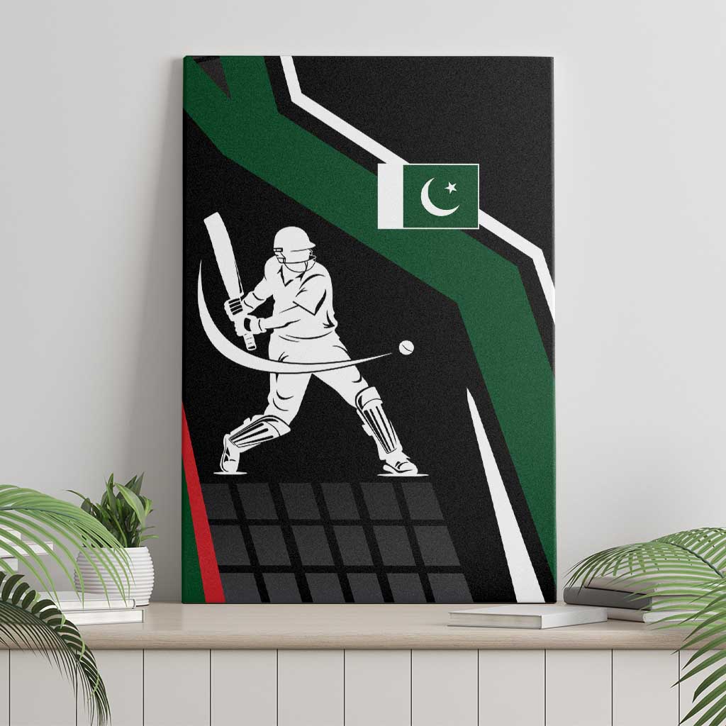 Pakistan Cricket Canvas Wall Art Sporty Style with Flag Colors & Player Illustration