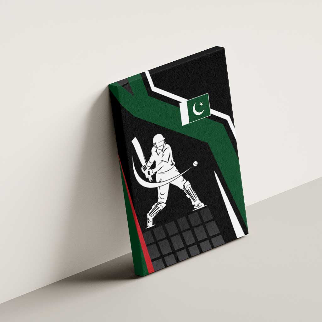 Pakistan Cricket Canvas Wall Art Sporty Style with Flag Colors & Player Illustration