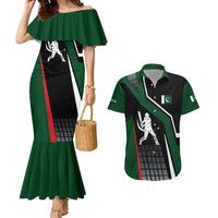 Pakistan Cricket Couples Matching Mermaid Dress and Hawaiian Shirt Sporty Style with Flag Colors & Player Illustration