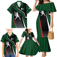 Pakistan Cricket Family Matching Mermaid Dress and Hawaiian Shirt Sporty Style with Flag Colors & Player Illustration